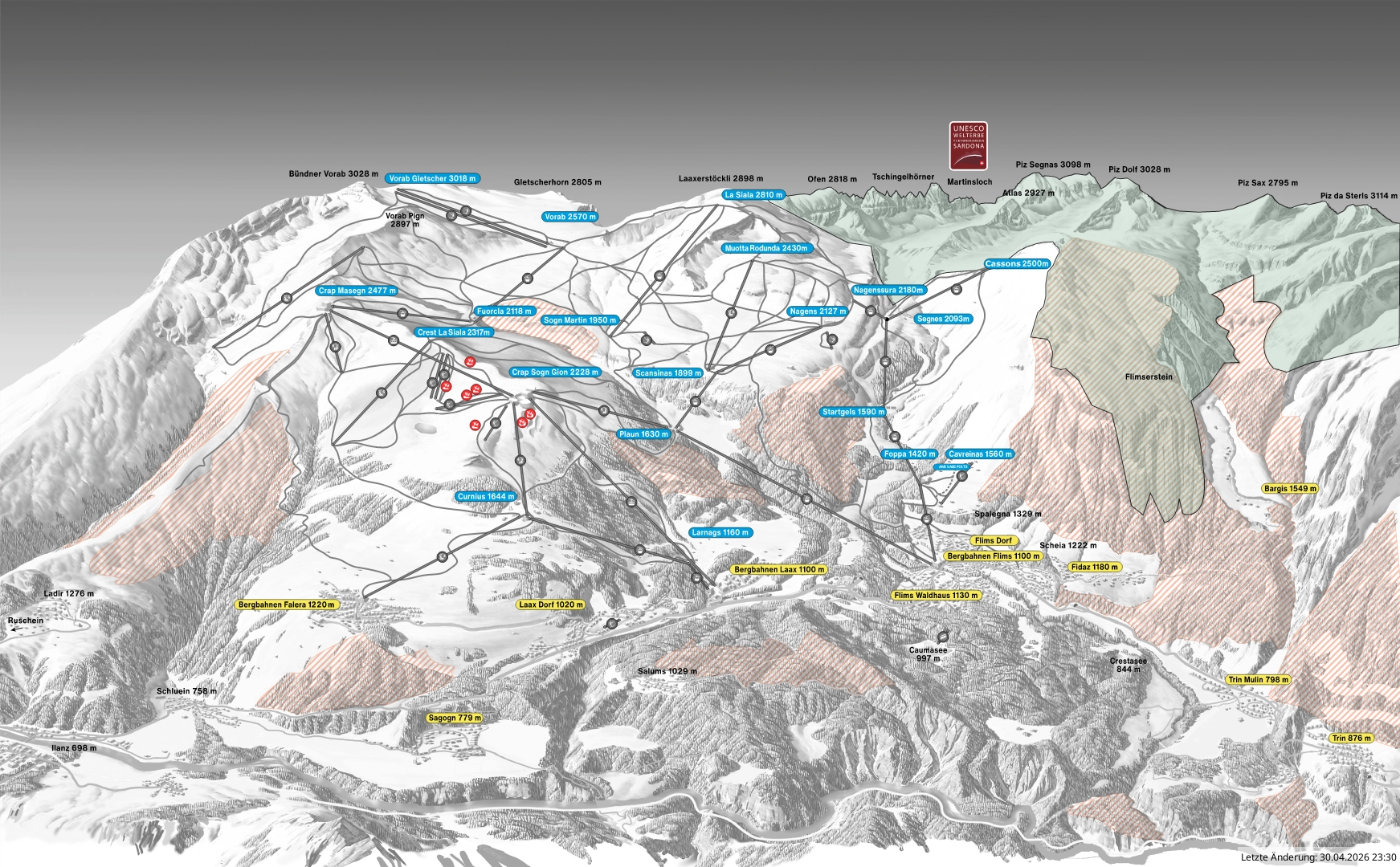 Pistenkarte Laax-Flims-Falera